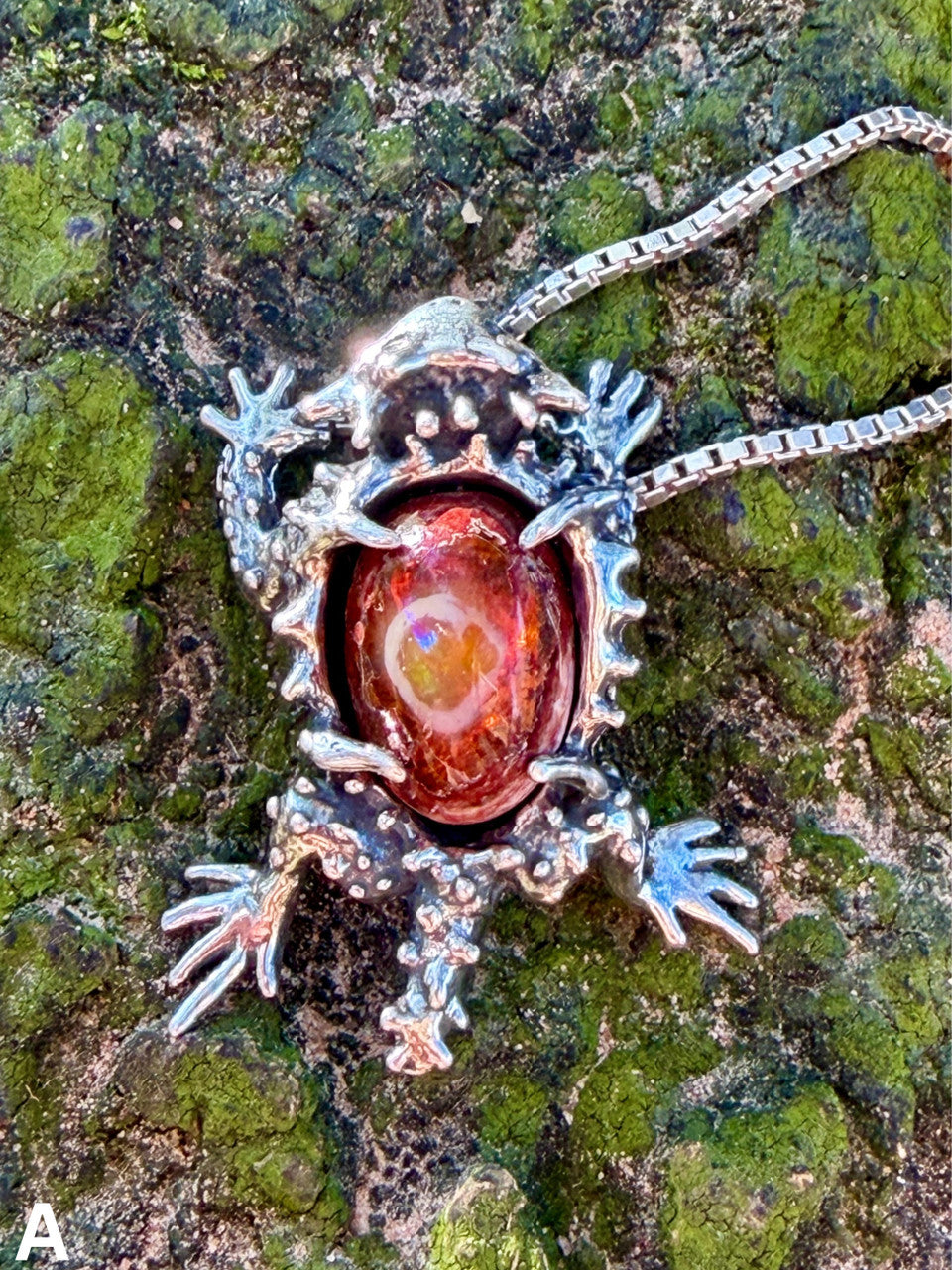 Horned Lizard with Mexican Matrix Fire Opal - Silver