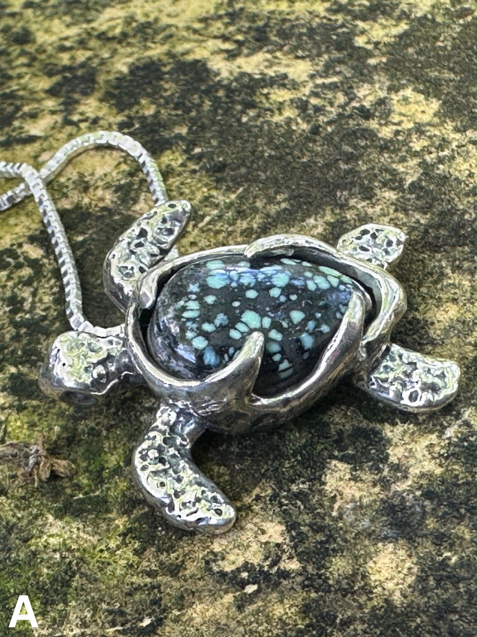 Gemstone Treasure Back Sea Turtle Pendant with Turquoise