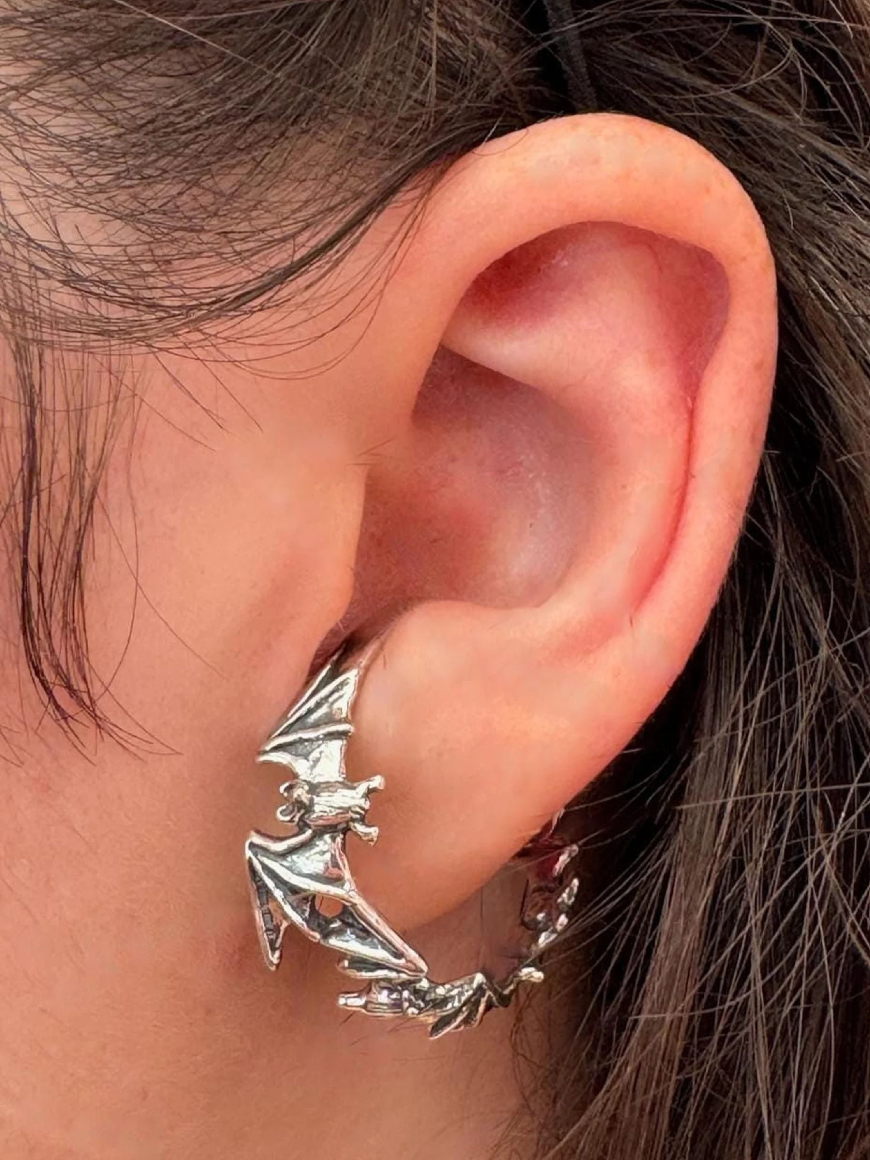 Bat Flock Ear Hoop - Silver