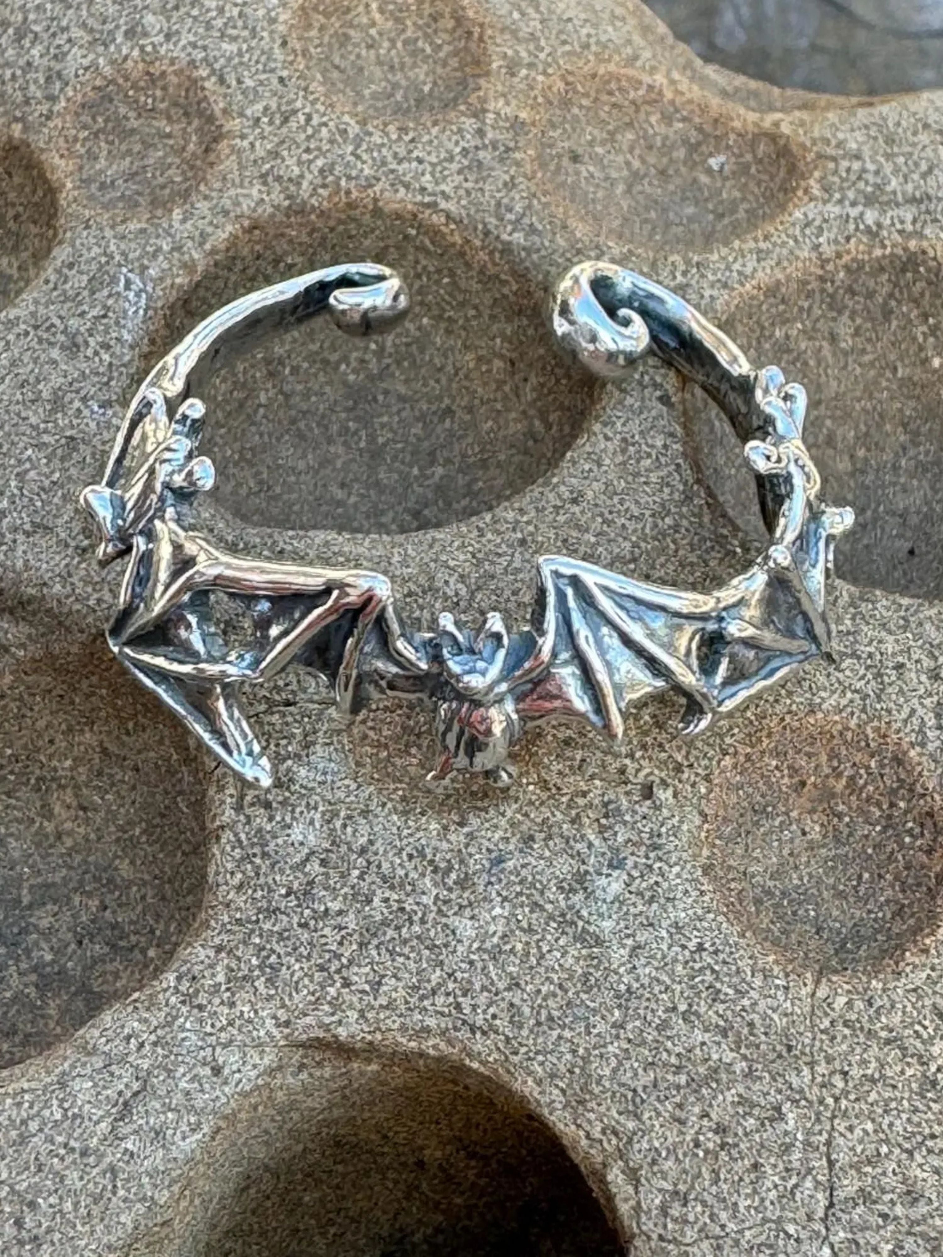 Bat Flock Ear Hoop - Silver