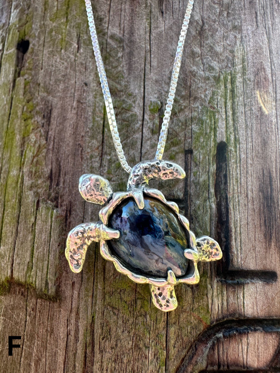 Gemstone Treasure Back Sea Turtle Pendant - Sterling Silver