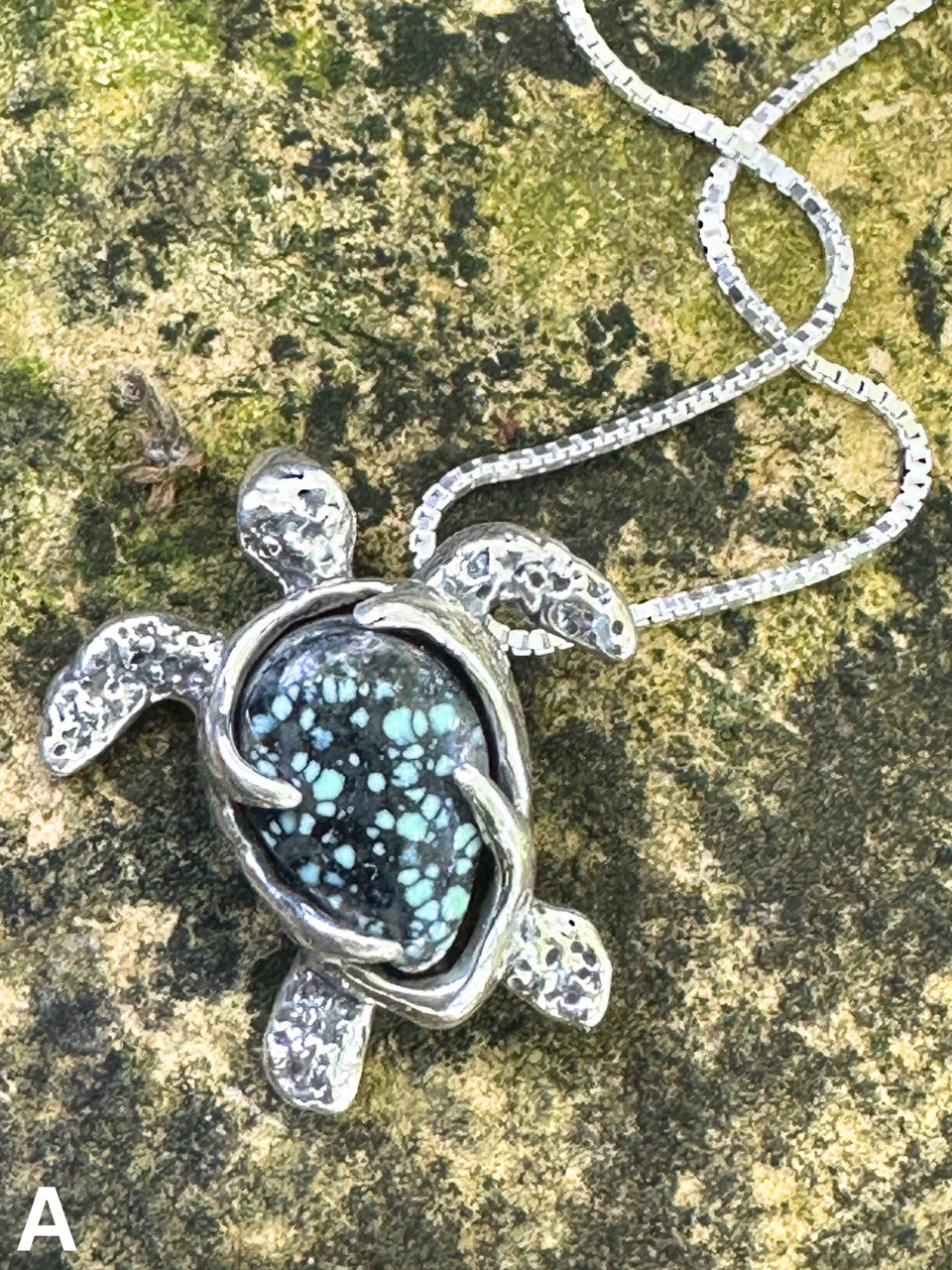 Gemstone Treasure Back Sea Turtle Pendant with Turquoise