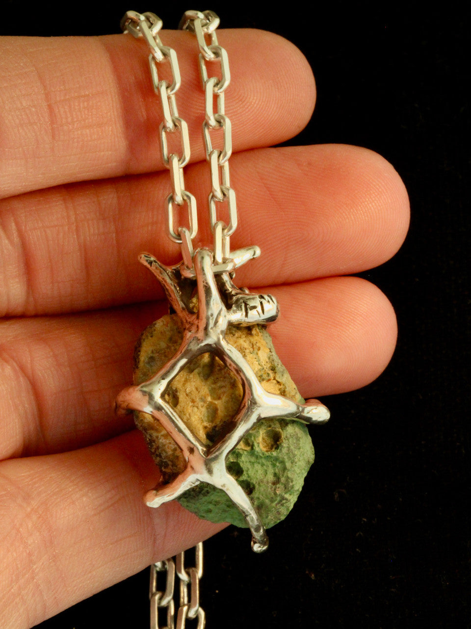 Druzy Quartz Geode Pendant with Tsavoite - Silver