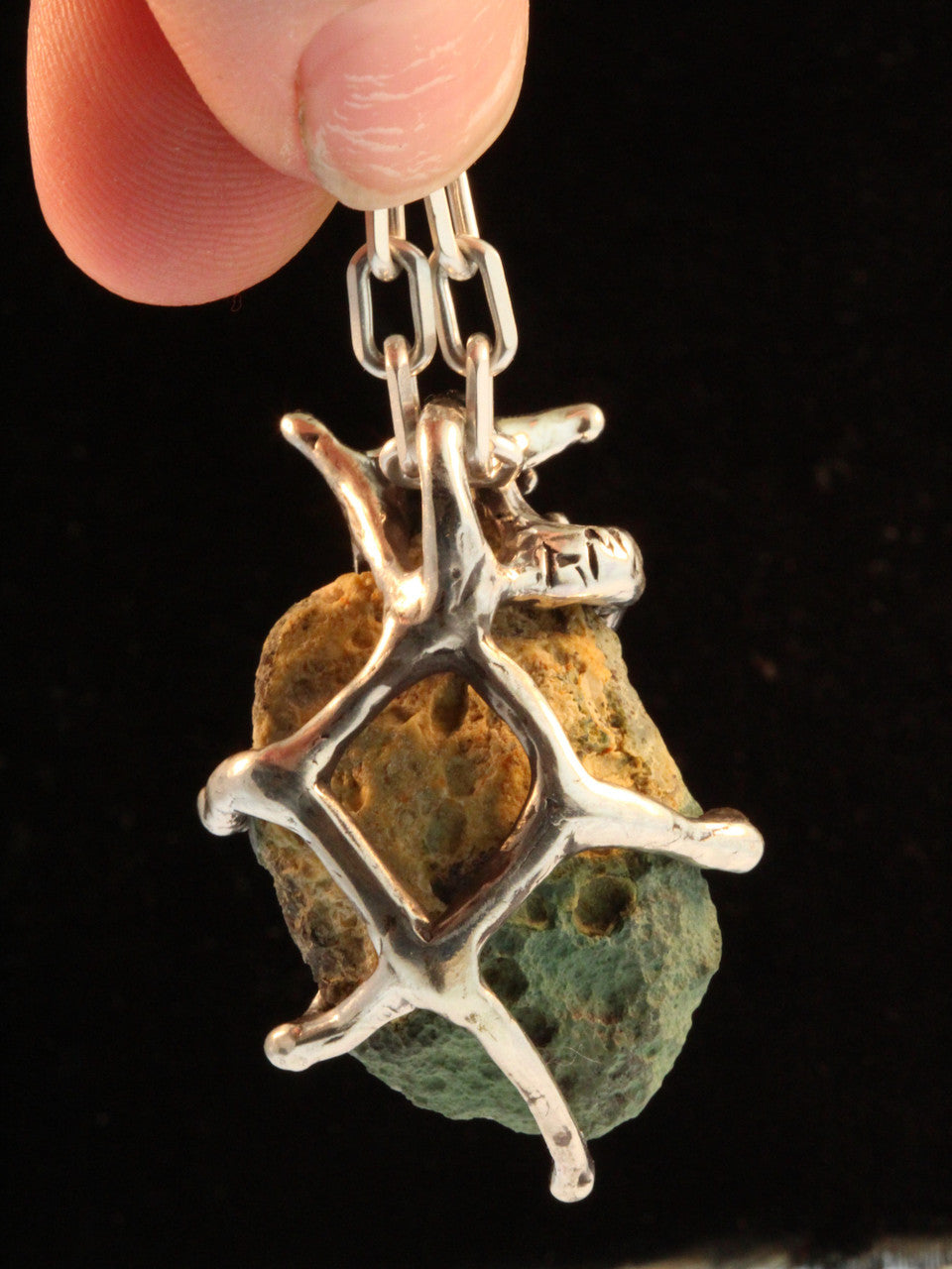 Druzy Quartz Geode Pendant with Tsavoite - Silver