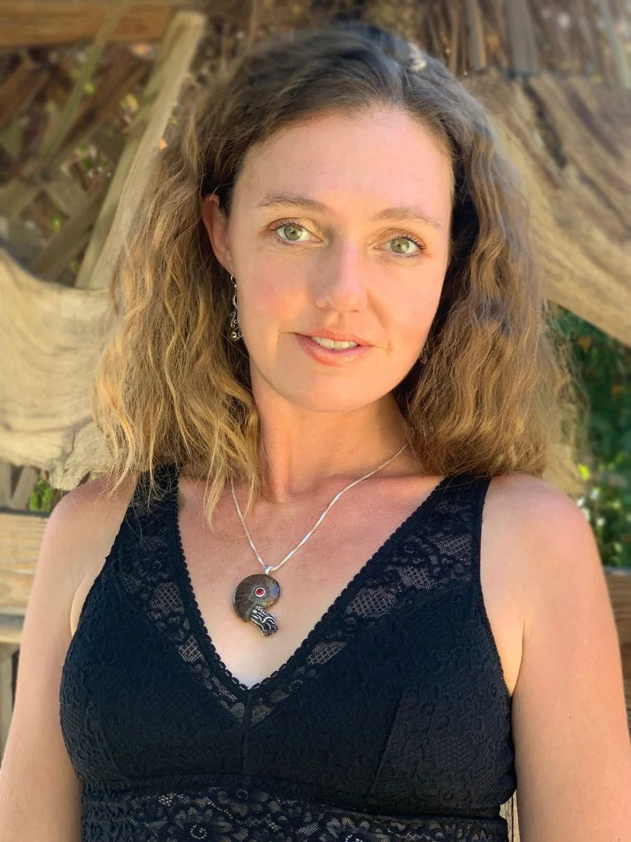 Iridescent Pyritized Ammonite fossil Necklace with Ethiopian Opal - Sterling Silver - Ammonite Nautilus Necklace - Natural Fossil Jewelry - Ocean Gift