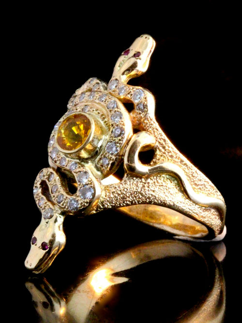 14K Gold Alpha Omega Snake Ring