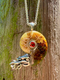 Fossilized Ammonite Nautilus Necklace Mexican Fire Opal - Sterling Silver