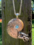 Fossilized Ammonite Nautilus Pendant with Blue Topaz - Sterling Silver