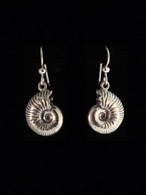 Ammonite Earrings - Life Casting - Sterling Silver