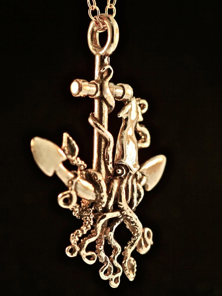 Anchor and Squid Pendant - Bronze