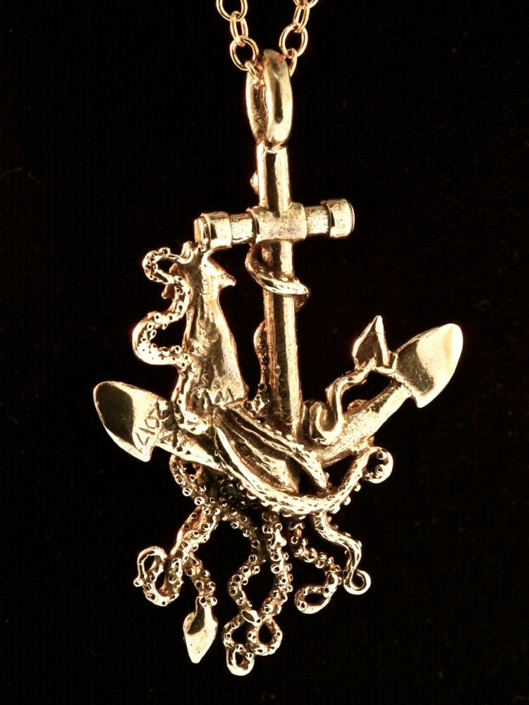 Anchor and Squid Pendant - Bronze