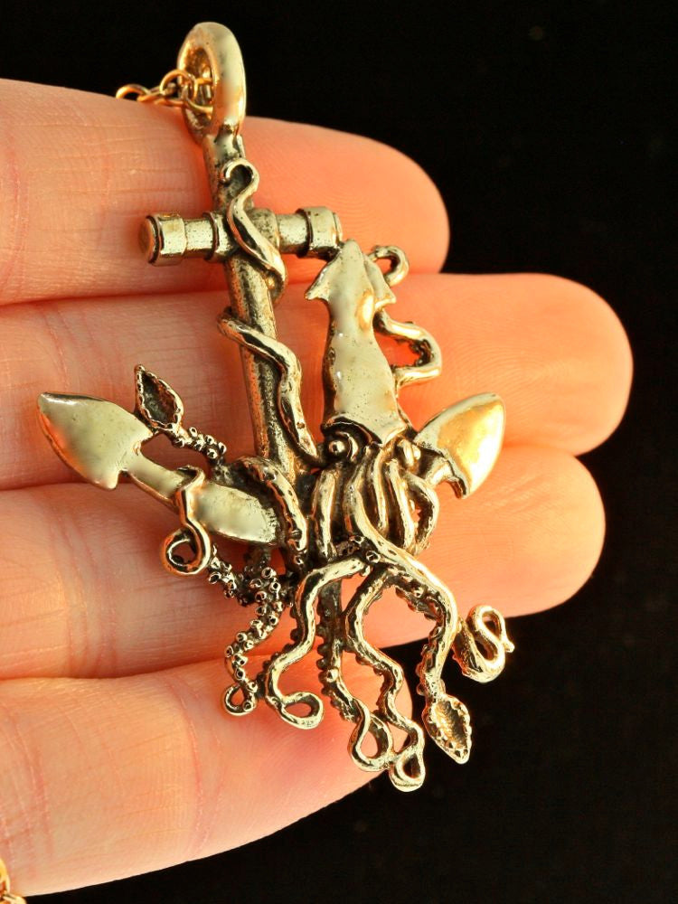 Anchor and Squid Pendant - Bronze