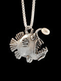 Angler Fish Charm with White Pearl - Silver
