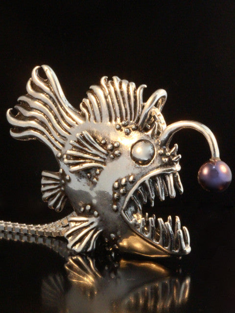 Large Angler Fish Pendant with Black Pearl Lure