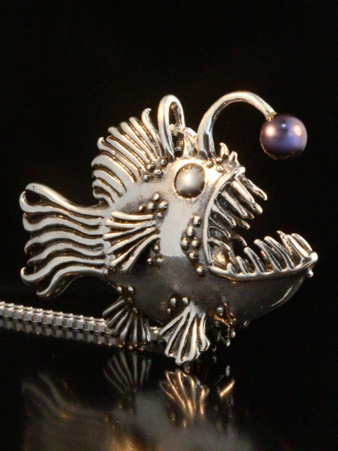 Large Angler Fish Pendant with Black Pearl Lure