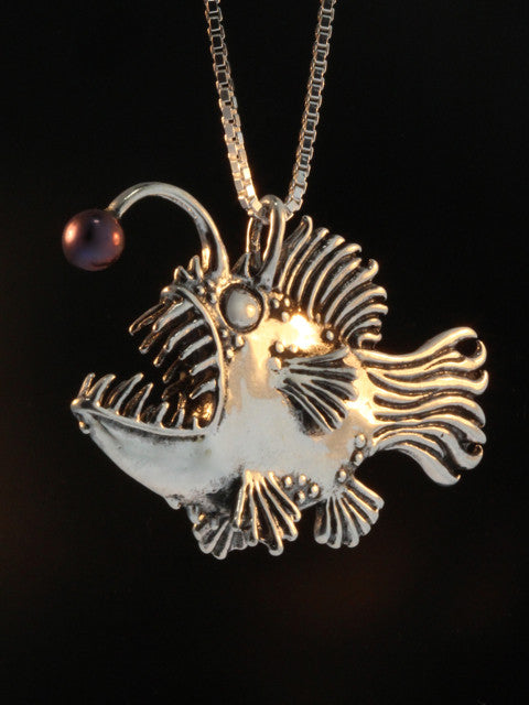 Large Angler Fish Pendant with Black Pearl Lure