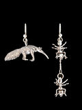 Anteater and Ant Earrings - Silver