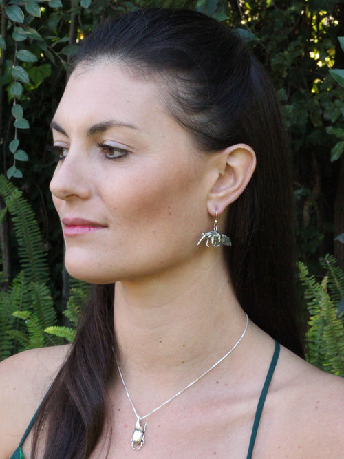 Anteater Earring and Rhinoceros Beetle Charm