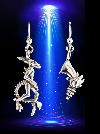Aqua Alien and Ray Gun Earrings - Silver