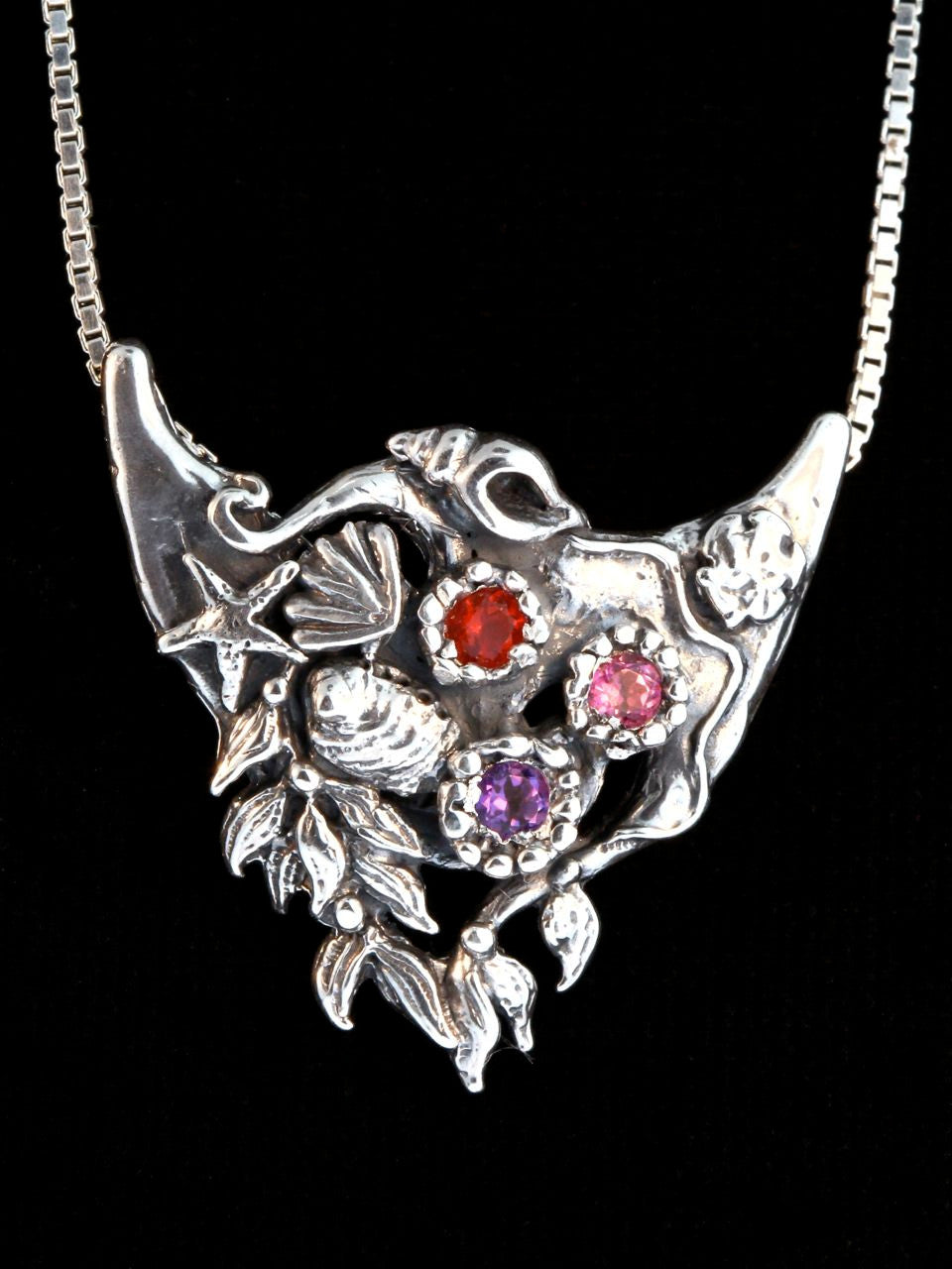 Atlantis Treasure Pendant - Silver with Mexican opal, pink tourmaline and amethyst