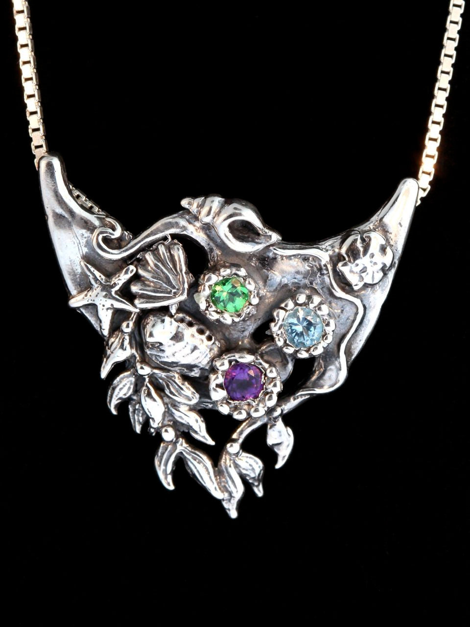 Atlantis Treasure Pendant - Silver with blue topaz, tsavorite and amethyst