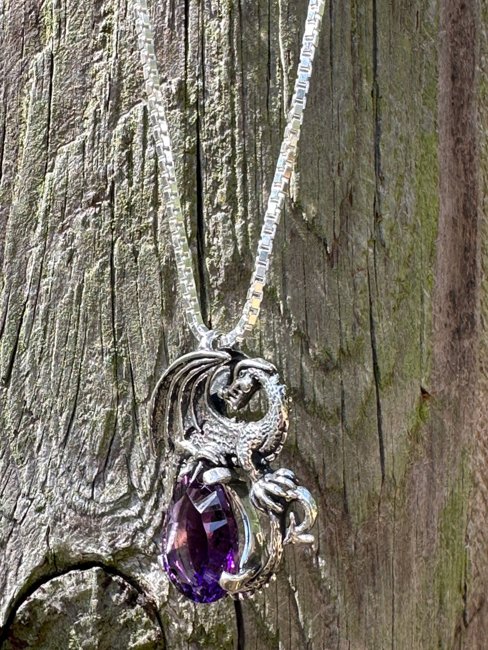 Avalon Dragon with 12mm x 17mm Pear Amethyst - Silver