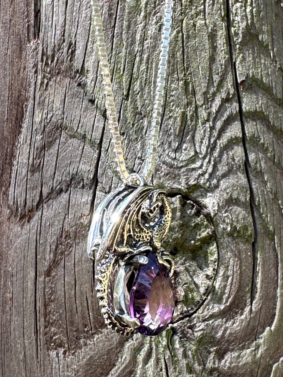 Avalon Dragon with 12mm x 17mm Pear Amethyst - Silver