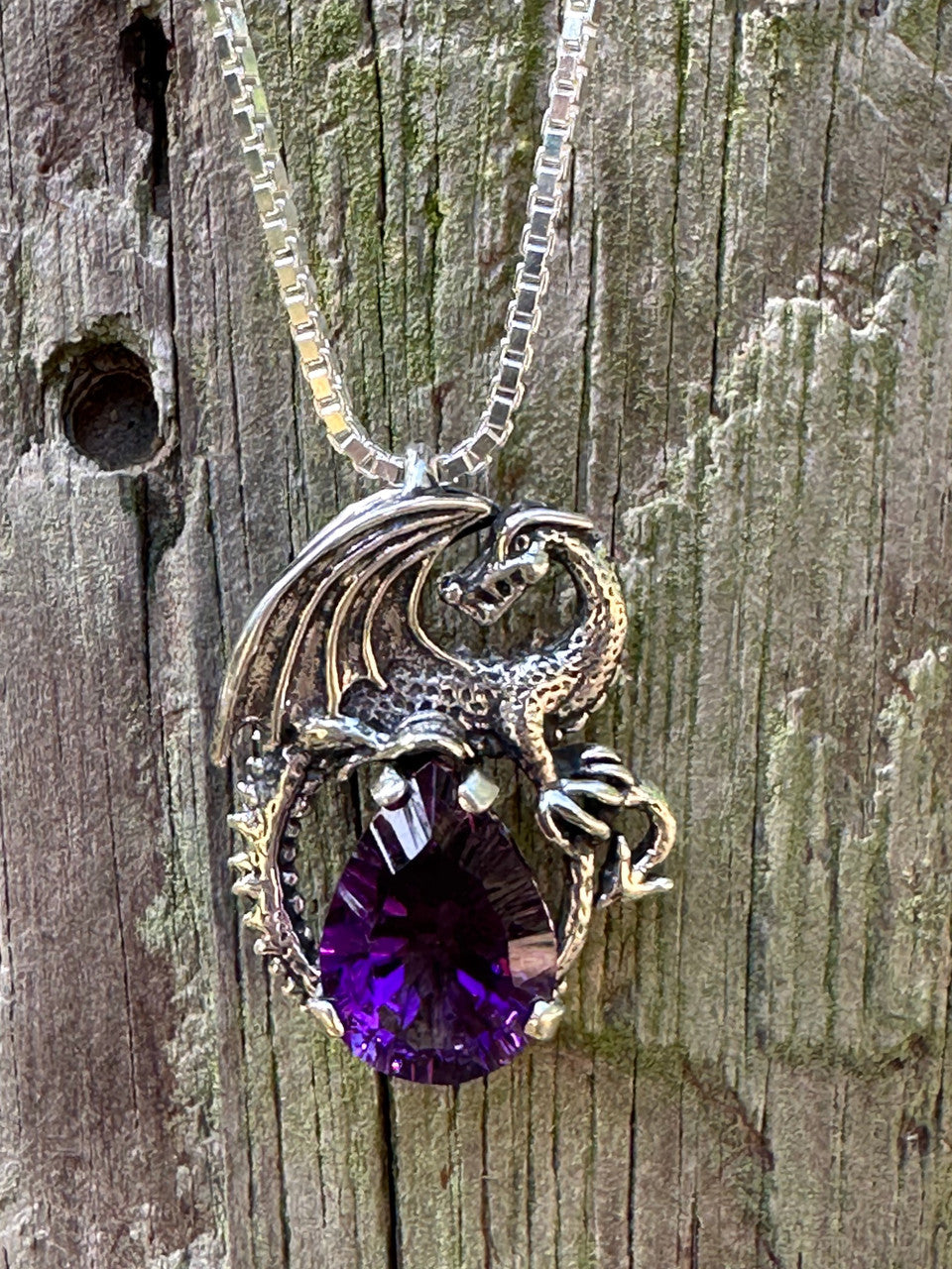 Avalon Dragon with 12mm x 17mm Pear Amethyst - Silver