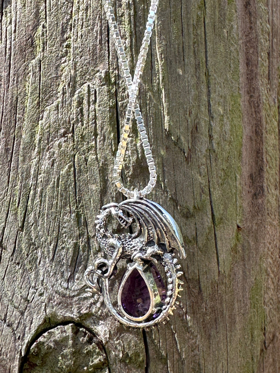 Silver Avalon Dragon with 12mm x 17mm Pear Amethyst - Silver