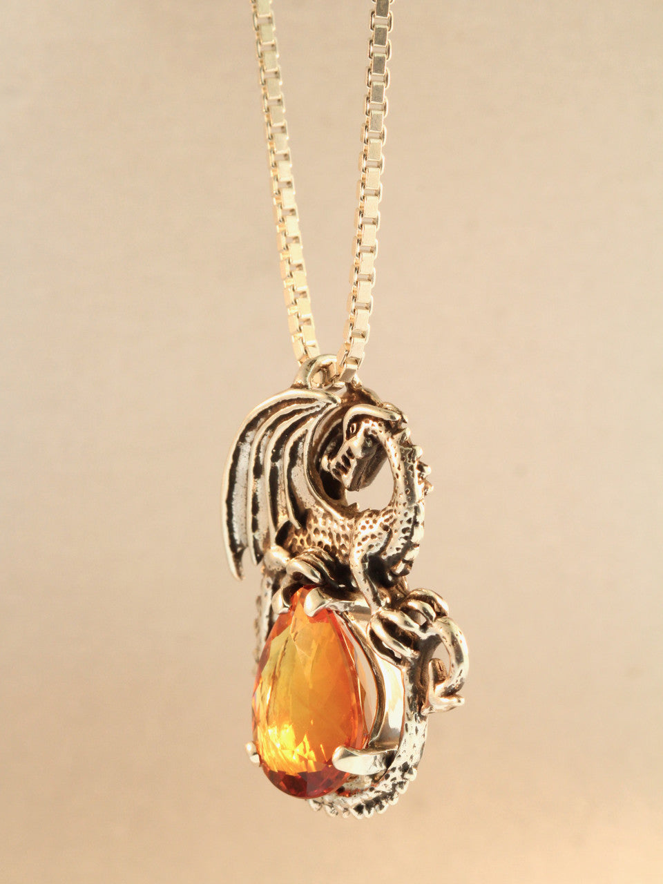 Avalon Dragon with 12mm x 17mm Citrine Gem - Silver