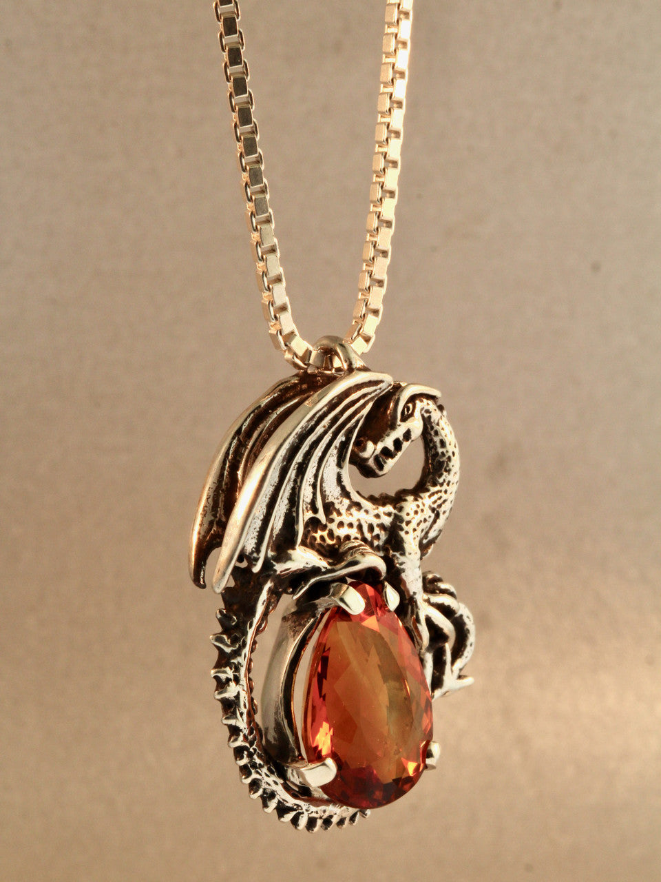Avalon Dragon with 12mm x 17mm Citrine Gem - Silver