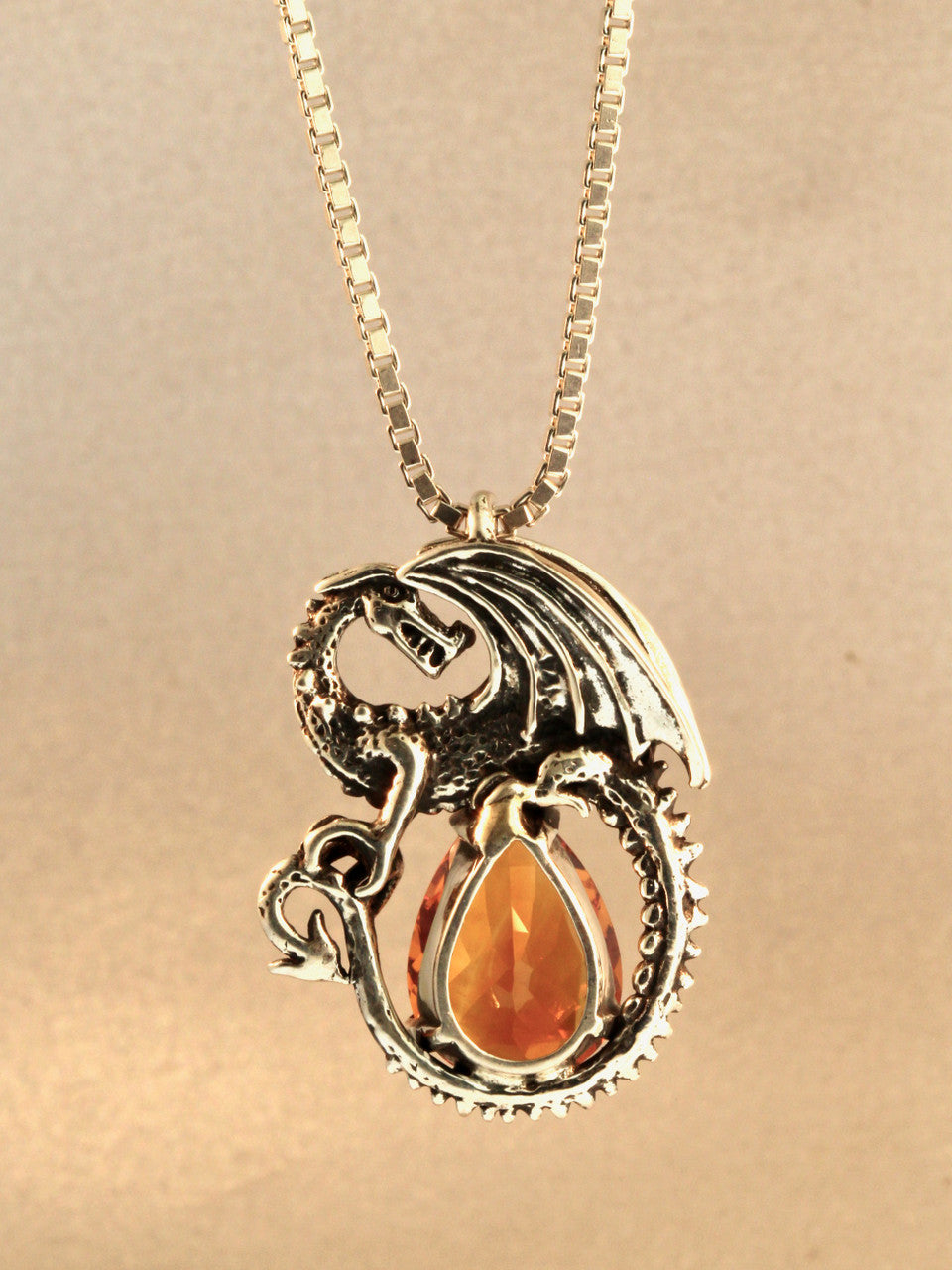 Avalon Dragon with 12mm x 17mm Citrine Gem - Silver