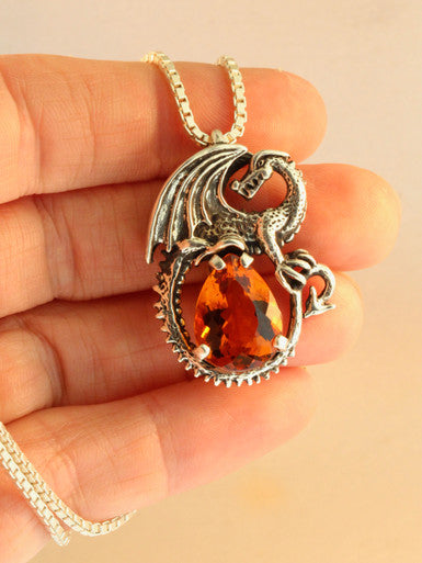 Avalon Dragon with Pear Gemstone - Sterling Silver