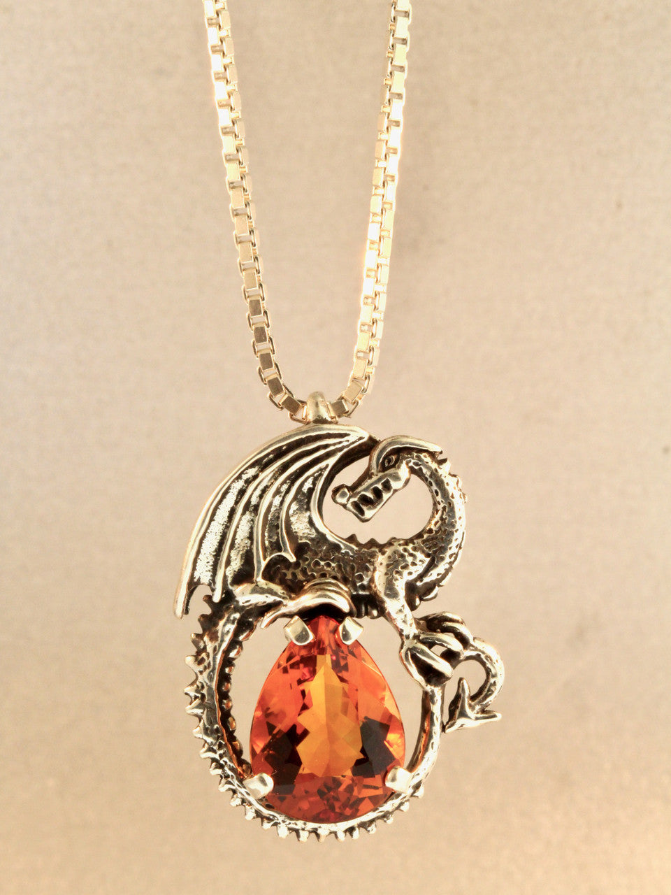 Avalon Dragon with 12mm x 17mm Citrine Gem - Silver