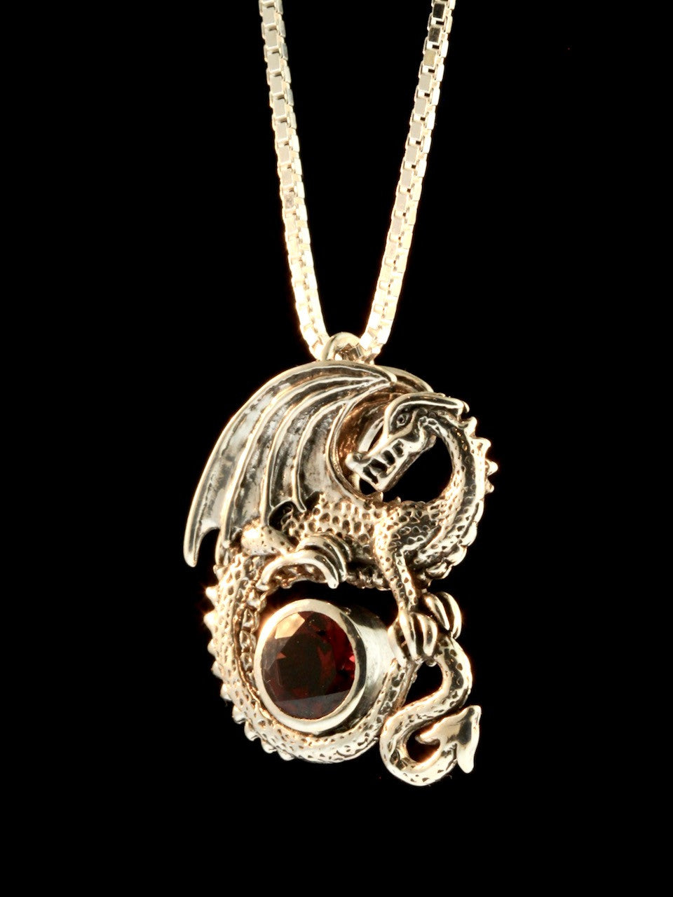 Avalon Dragon with 8mm Garnet - Silver