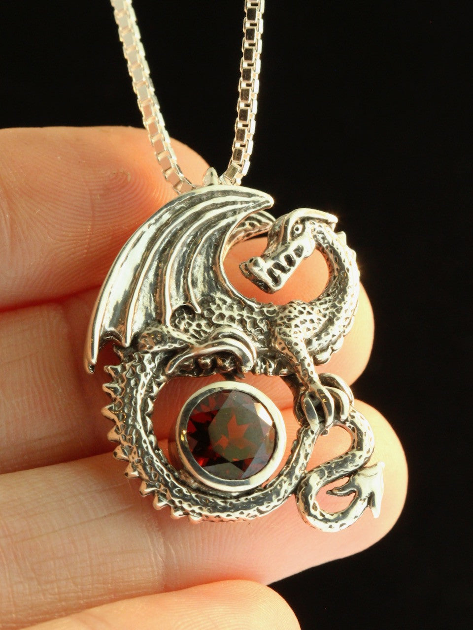 Avalon Dragon with 8mm Garnet -Silver