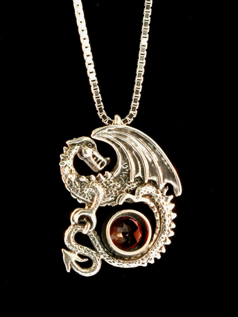 Avalon Dragon with 8mm Garnet - Silver