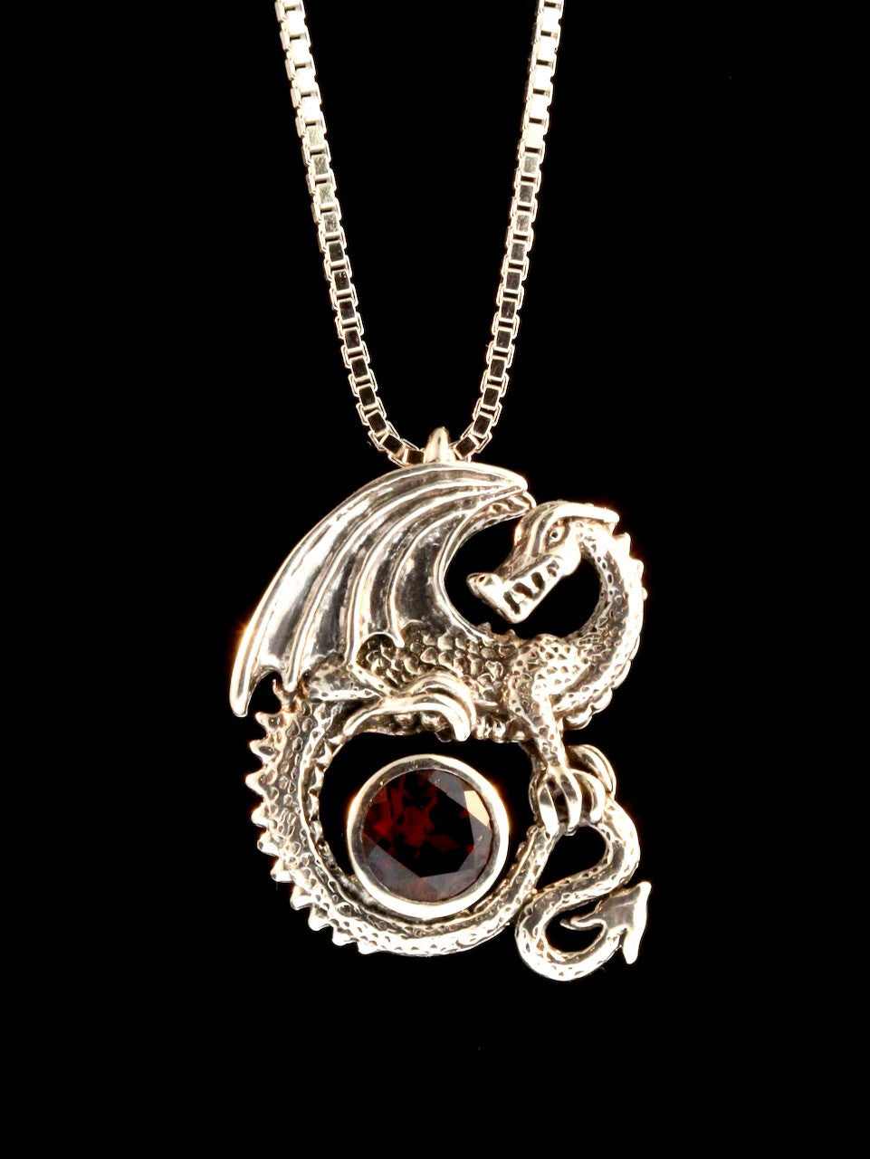 Avalon Dragon with 8mm Garnet - Silver