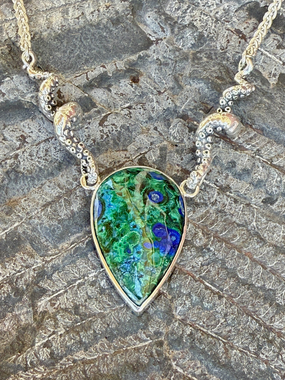 Azurite and Malachite Tentacle Neckpiece - Silver