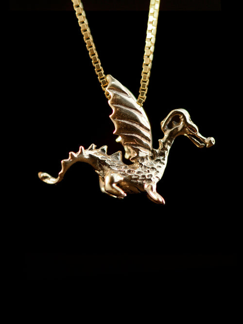 Baby Dragon Charm - Solid 14k Gold