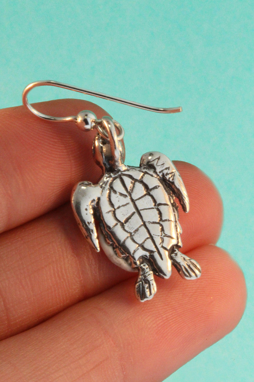 Sea Turtle Charm Earrings - Sterling Silver