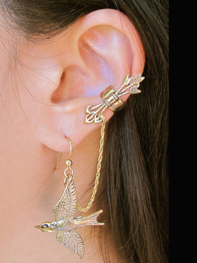 Quiver,  Arrows and Mocking Jay  Ear Cuff - Bronze