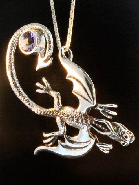 Balerion Dragon Pendant with Checkerboard Amethyst