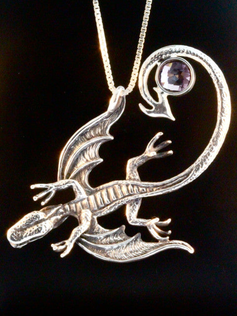 Balerion Dragon Pendant with Checkerboard Amethyst