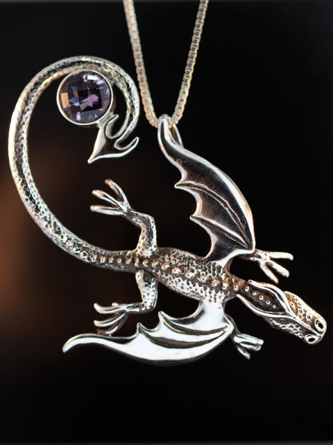 Balerion Dragon Pendant with Checkerboard Amethyst