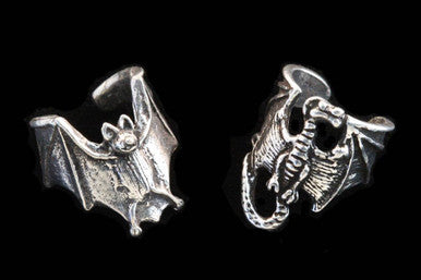 Pewter Bat And Dragon Ear Cuff Set
