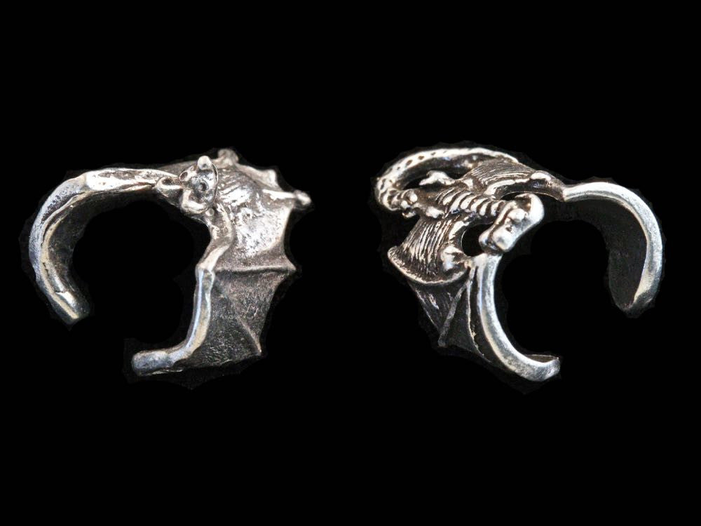 Pewter Bat and Dragon Ear Cuff Set