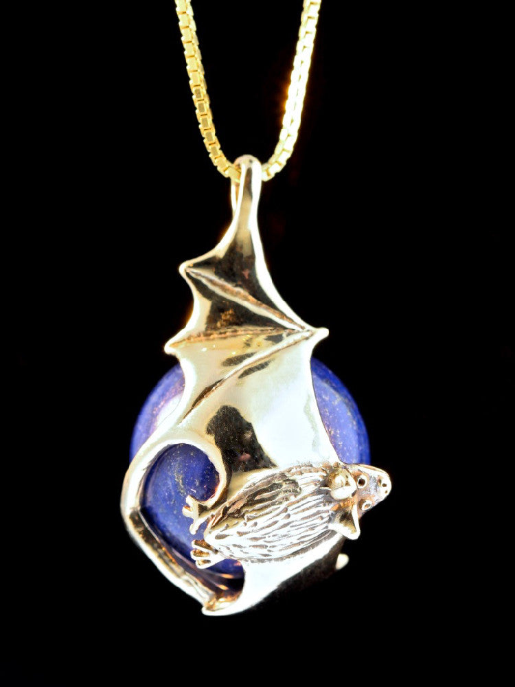 Bat Orb with Lapis Lazuli in 14K Gold