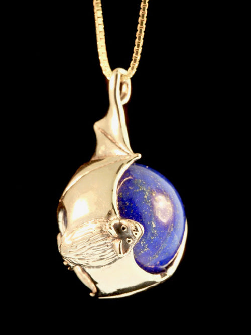 Bat Orb with Lapis Lazuli in 14K Gold