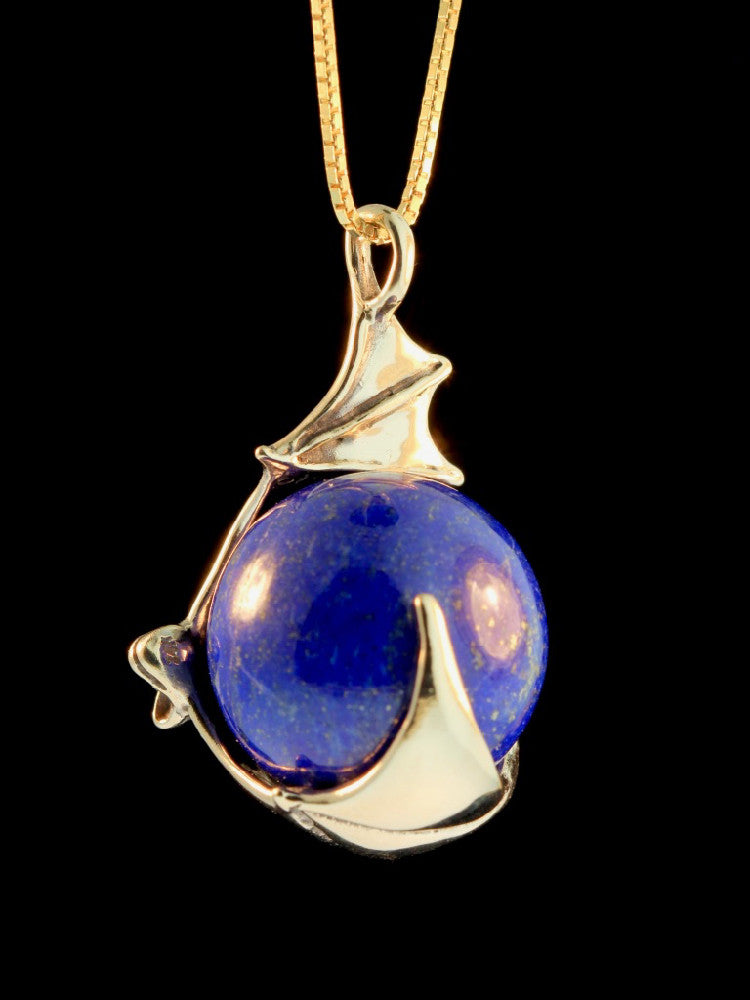 Bat Orb with Lapis Lazuli in 14K Gold